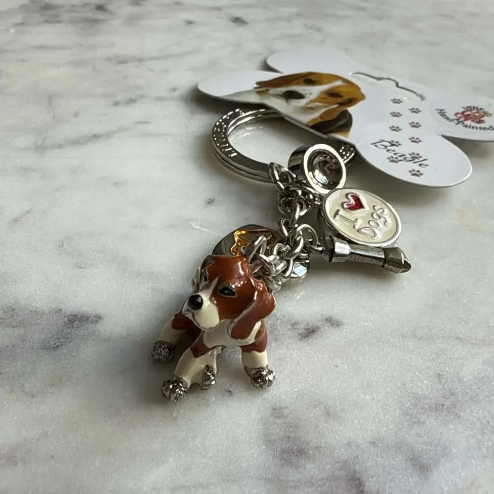 Little Gifts Hand-Painted Beagle Dog Charm Keychain – New with Tag